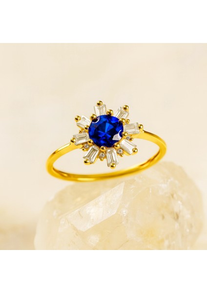 14 Ayar Altın Mavi Safir Baget Yüzük modelleri