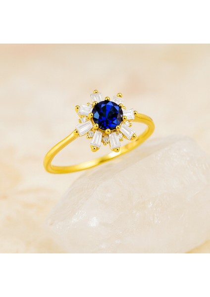 14 Ayar Altın Mavi Safir Baget Yüzük fırsatları