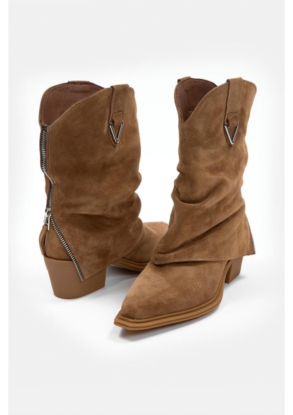 Lata Sigaro Süet Hakiki Deri Topuklu Bot