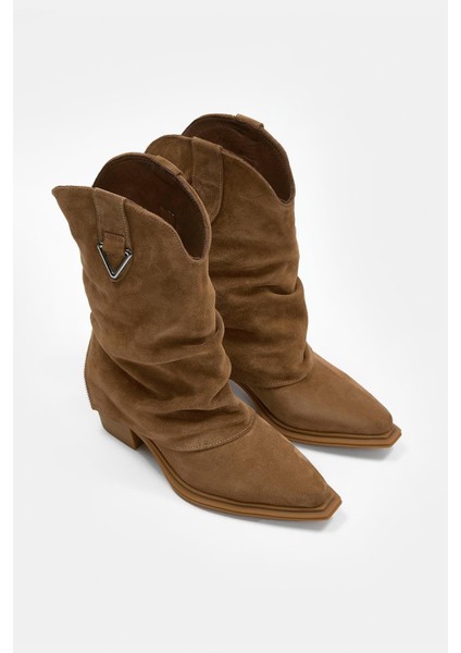 Lata Sigaro Süet Hakiki Deri Topuklu Bot