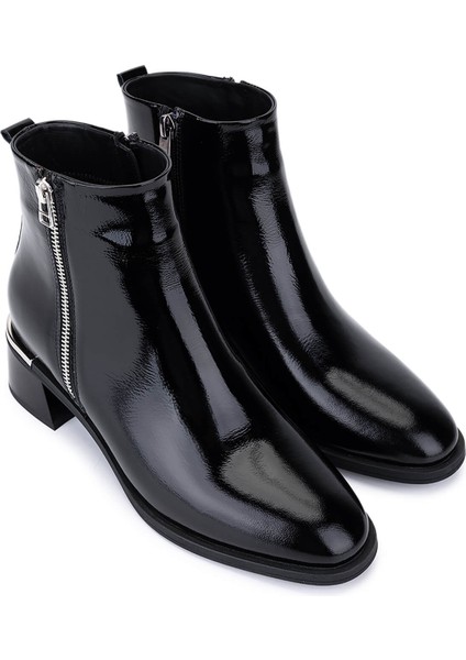 Kadın Hakiki Deri Siyah Rugan Topuklu Bot 488 4001 Bn Bot SK25-26 Sıyah Rgn fiyatları