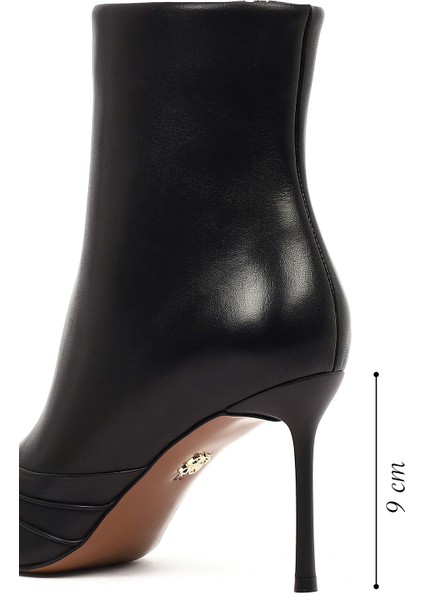 Kadın Siyah Fermuarlı Ince Topuklu Deri Bot 25WFD101318 fiyatları