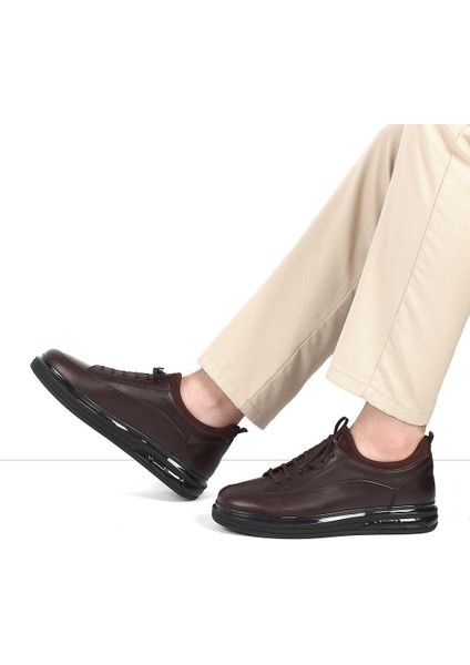 Erkek Kahverengi Bağcıklı Kalın Tabanlı Deri Sneaker fiyatları