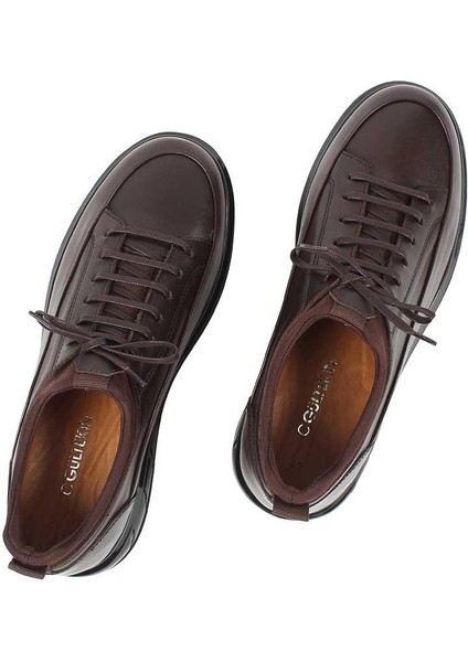 Erkek Kahverengi Bağcıklı Kalın Tabanlı Deri Sneaker