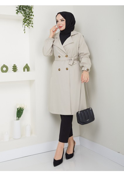 Kadın Taş Lastik Kollu Trençkot modelleri