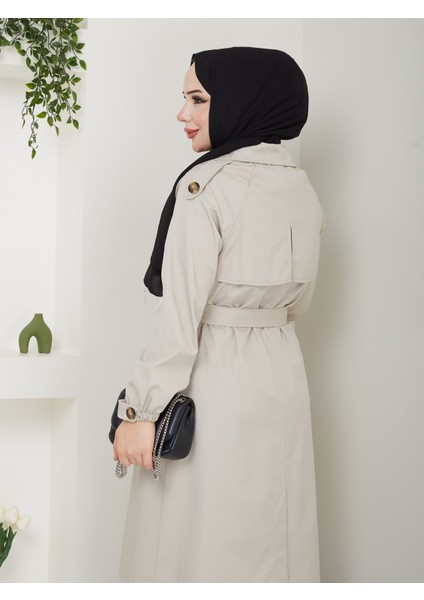 Kadın Taş Lastik Kollu Trençkot