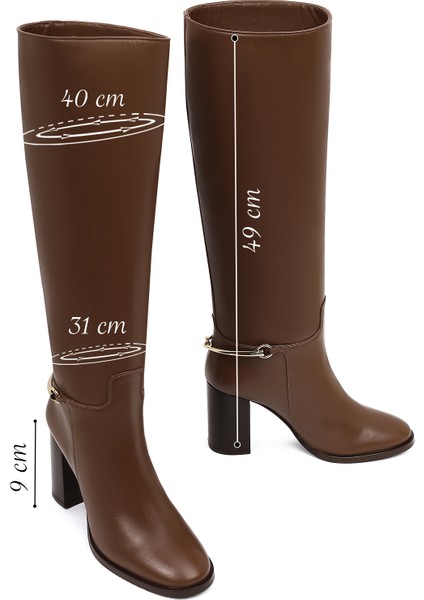 Kadın Kahverengi Kalın Topuklu Deri Çizme 25WFD101818 fiyatları