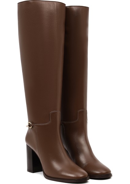 Kadın Kahverengi Kalın Topuklu Deri Çizme 25WFD101818 fırsatları