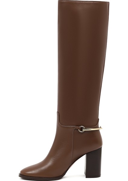 Kadın Kahverengi Kalın Topuklu Deri Çizme 25WFD101818 indirimleri