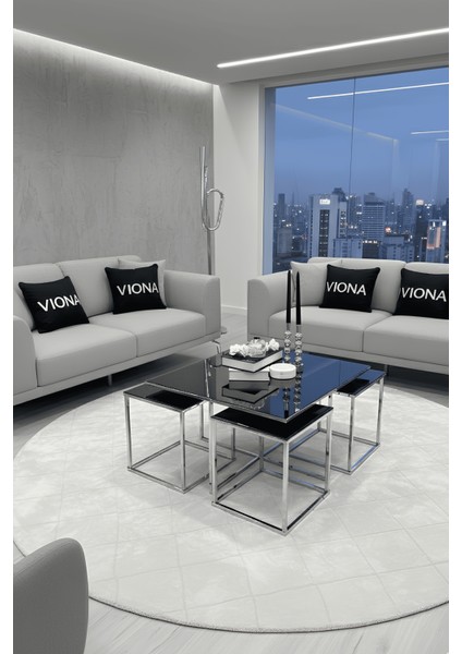 Dila 5'li Krom Kaplama Füme Aynalı Orta Sehpa & Zigon Sehpa & Yan Sehpa & Bohem Sehpa Takımı indirimleri