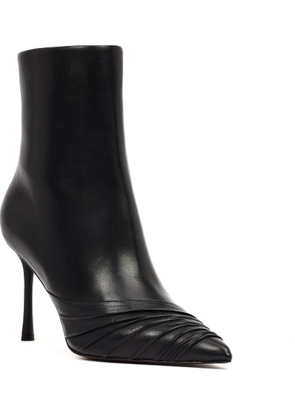 Kadın Siyah Fermuarlı Ince Topuklu Deri Bot 25WFD101318