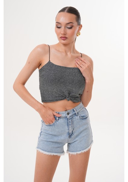 Kadın Kot Şort Yüksek Bel Püskül Detaylı indirimleri