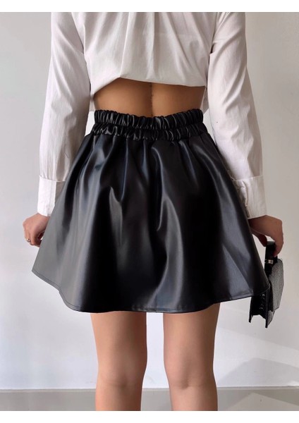 Kısa Deri Çan Etek Siyah fiyatları