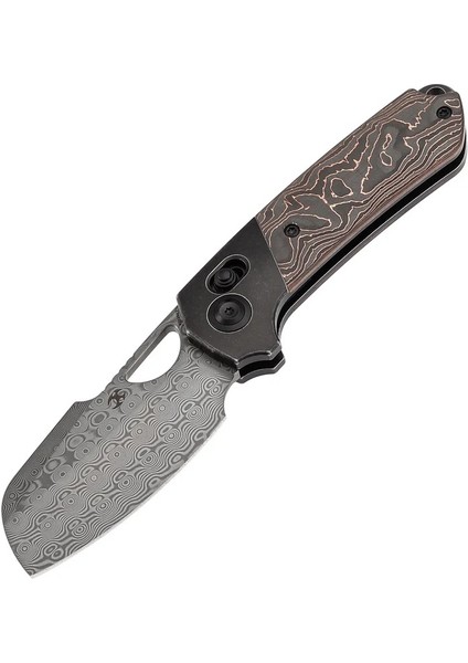 Nahual | Crossbar Kilit Bıçağı | Siyahı Titanyum ile Bakır Karbon Fiber Sap | Damascus Çelik Çakı | K2125V3 fiyatları