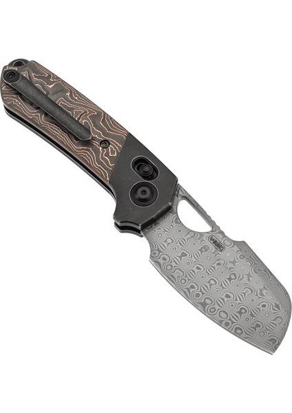 Nahual | Crossbar Kilit Bıçağı | Siyahı Titanyum ile Bakır Karbon Fiber Sap | Damascus Çelik Çakı | K2125V3 modelleri