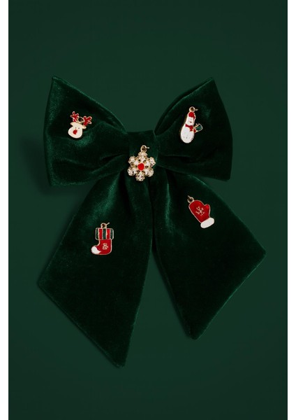 Yılbaşı Figürleri Charm Süslü Kadife Fiyonk Toka