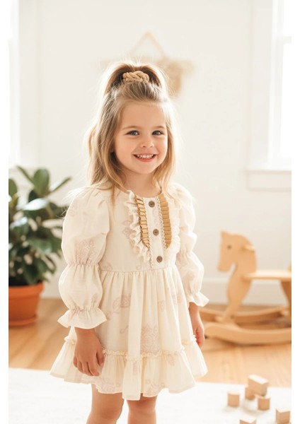 Mıra Uzun Kollu Yaka Detaylı Kız Çocuk Bayramlık Özel Gün Elbisesi