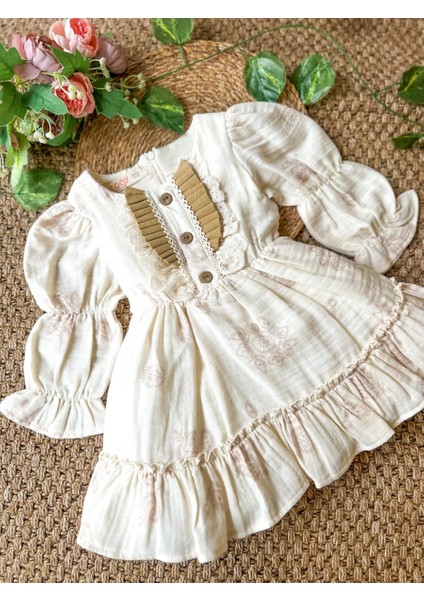 Mıra Uzun Kollu Yaka Detaylı Kız Çocuk Bayramlık Özel Gün Elbisesi modelleri