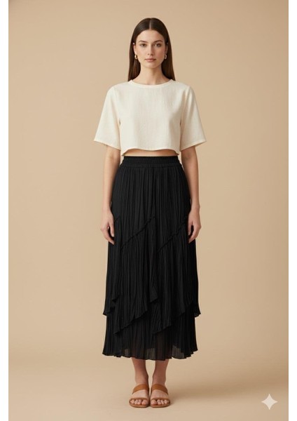 5475 Viola Parçalı Kırıştırma Etek