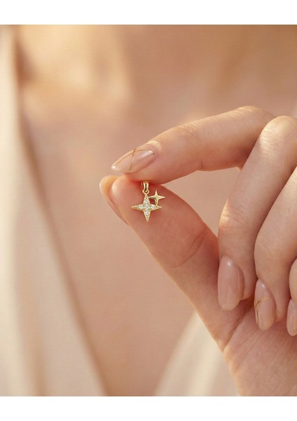 Minik Ikili Yıldız 14 Ayar Altın Kolye Ucu