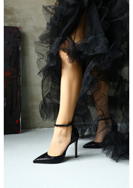 Elza Siyah Baskılı Rugan Kadın Topuklu Ayakkabı fiyatları