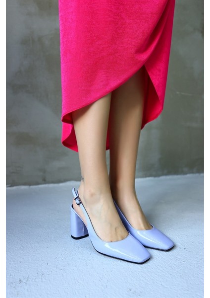 Elenor Lila Rugan Küt Burunlu Kadın Topuklu Ayakkabı