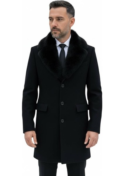 Erkek Uzun Kaşe Kaban – Çıkartılabilir Kürk Yaka, Astarlı ve Cepli Slim Fit Mont (Bej, Gri, Siyah, Taba)