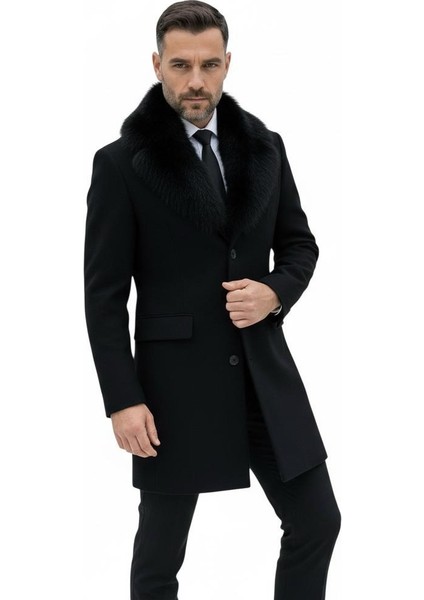 Erkek Uzun Kaşe Kaban – Çıkartılabilir Kürk Yaka, Astarlı ve Cepli Slim Fit Mont (Bej, Gri, Siyah, Taba)