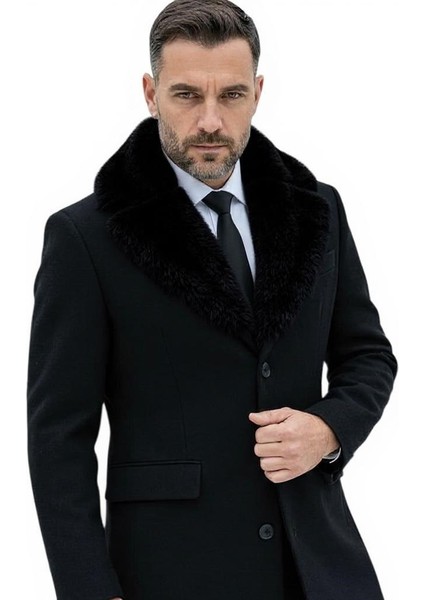 Erkek Uzun Kaşe Kaban – Çıkartılabilir Kürk Yaka, Astarlı ve Cepli Slim Fit Mont (Bej, Gri, Siyah, Taba)