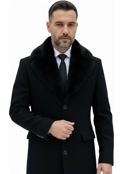 Erkek Uzun Kaşe Kaban – Çıkartılabilir Kürk Yaka, Astarlı ve Cepli Slim Fit Mont (Bej, Gri, Siyah, Taba)