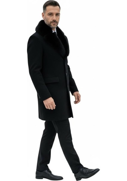 Erkek Uzun Kaşe Kaban – Çıkartılabilir Kürk Yaka, Astarlı ve Cepli Slim Fit Mont (Bej, Gri, Siyah, Taba)