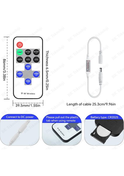 Kumandalı Dc 12-24V Tek Renk Şerit LED Dimmer Kontrol Cihazı