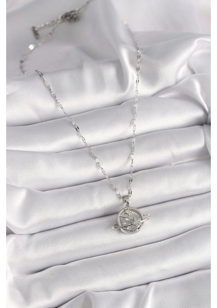 Bfs 316L Çelik Gümüş Renk Zincir Zirkon Taşlı Yıldız Detay Gezegen Model Kadın Kolye fiyatları