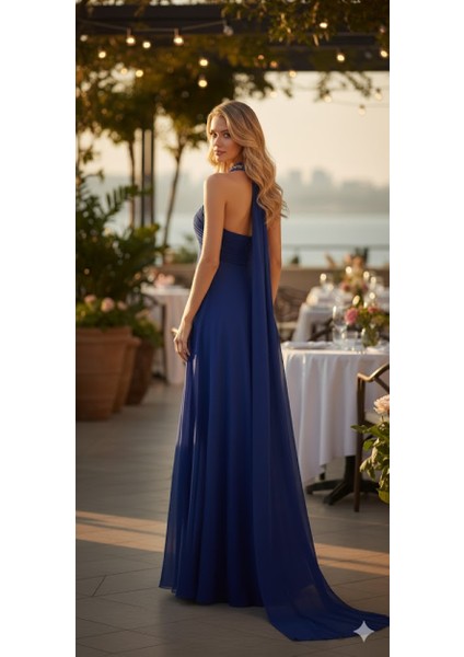 Zeyn Kadın Abiye Straplez Drapeli Şifon Uzun Elbise