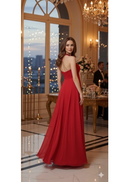 Zeyn Kadın Abiye Straplez Drapeli Şifon Uzun Elbise