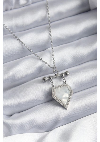 Bfs 316L Çelik Gümüş Renk Zirkon Taş Detay Kadın Kolye