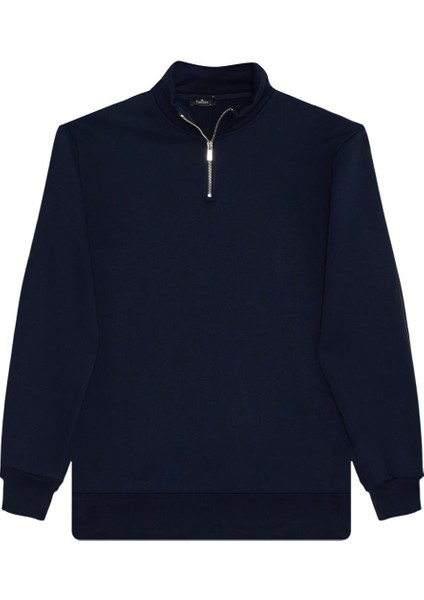 Unisex 3'lü Paket Lacivert-Kahverengi-Yeşil Relax Fit Pamuklu Yarım Fermuarlı Dik Yaka Sweatshirt fiyatları