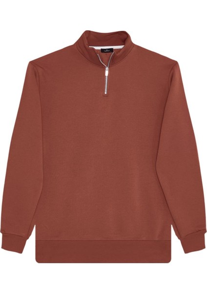 Unisex 3'lü Paket Lacivert-Kahverengi-Yeşil Relax Fit Pamuklu Yarım Fermuarlı Dik Yaka Sweatshirt modelleri