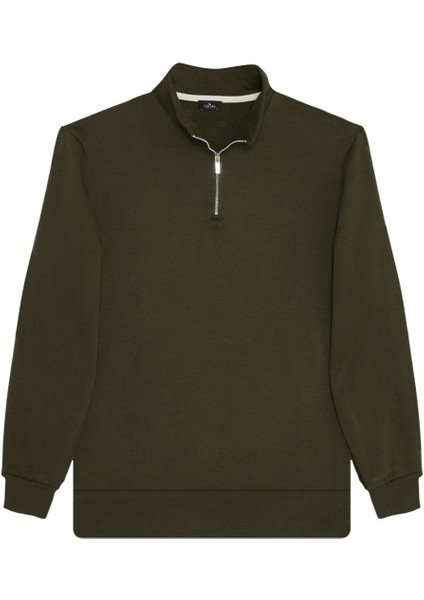 Unisex 3'lü Paket Lacivert-Kahverengi-Yeşil Relax Fit Pamuklu Yarım Fermuarlı Dik Yaka Sweatshirt fırsatları