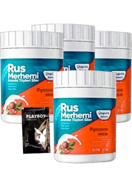 Playboy Turquoise 4'lü Birden Ceviz & Ceviz Sütü Rus Merhemi 50 ml Tüy Dökücü Krem + 1 Armağan Jel