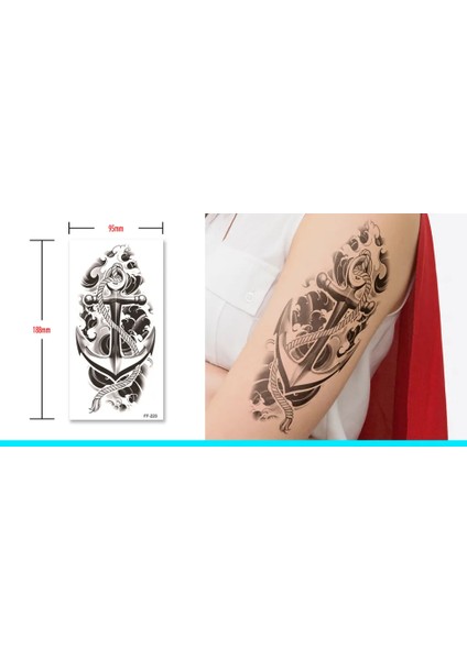 Gerçekci Denizci Çapa Dalga Desenli Geçici Dövme Kol Bacak Sticker Yapıştırma