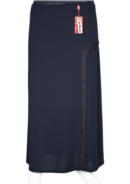 Hesna Kadın Talia Büyük Beden Sim Pervazlı Astarlı Lacivert Çan Etek