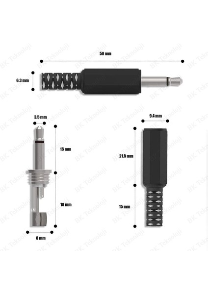 3.5mm Mono Lehimlenebilir Plastik Erkek Ses Jakı 4 Adet