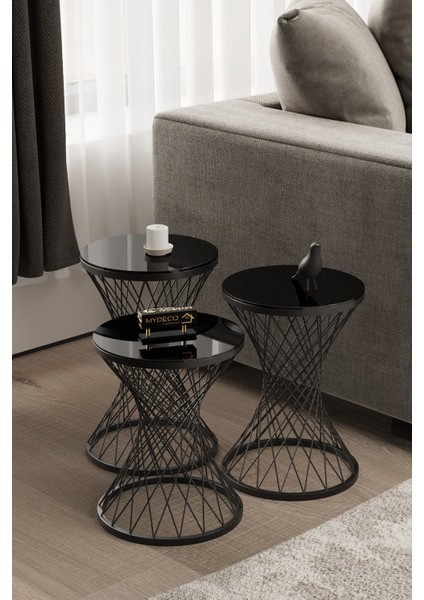 Pota Zigon Sehpa Siyah Ayak Siyah Ayna