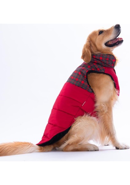 Kırmızı Elgin Paws Ekose Desen Yelek Büyük Irk Köpek Yeleği Köpek Kıyafeti Köpek Yağmurluk modelleri