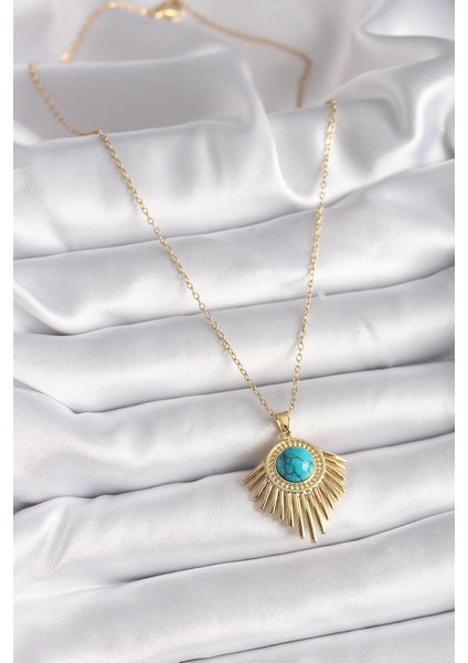 Bfs 316L Çelik Gold Renk Zincir Mavi Boncuk Güneş Model Kadın Kolye fiyatları