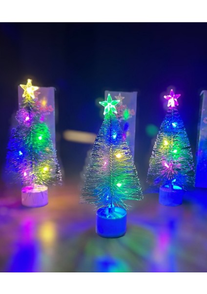 Işıklı Mini Yılbaşı Ağacı Masaüstü Dekoratif Noel Pilli Çam Ağaç Süsü 17 cm 1 Adet
