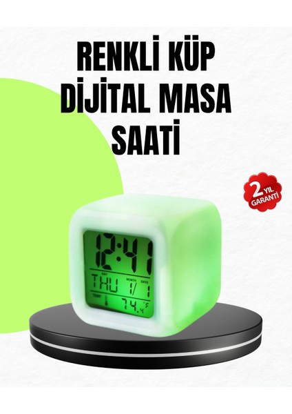 Gece Lambası Fonksiyonlu Renk Değiştiren LED Küp Dijital Saat - FEİ7054-8952