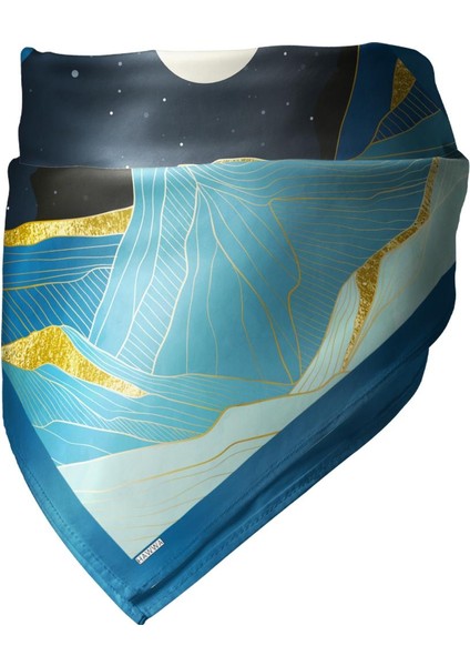 Altın Detaylı Gece Manzara Desenli Bandana Fular modelleri