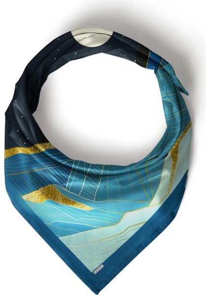 Altın Detaylı Gece Manzara Desenli Bandana Fular fırsatları